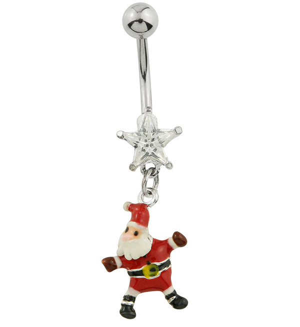 Santa Claus Dangle Star CZ Stainless Steel Belly Button Ring