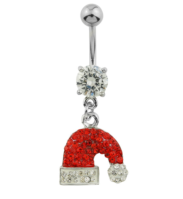 Santa Hat Dangle Red CZ Stainless Steel Belly Button Ring