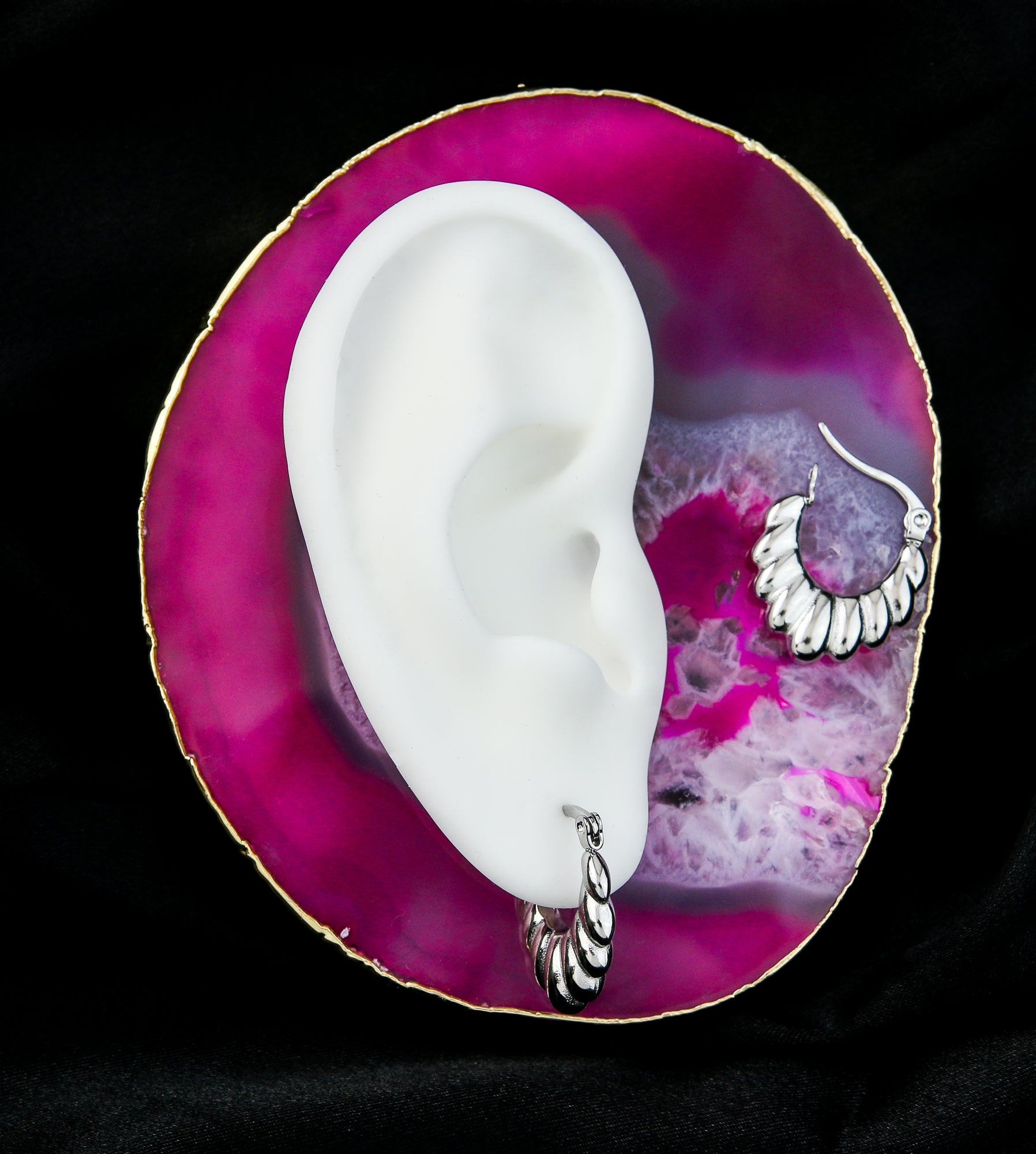 Scalloped Stainless Steel Hinged Hoop Earrings