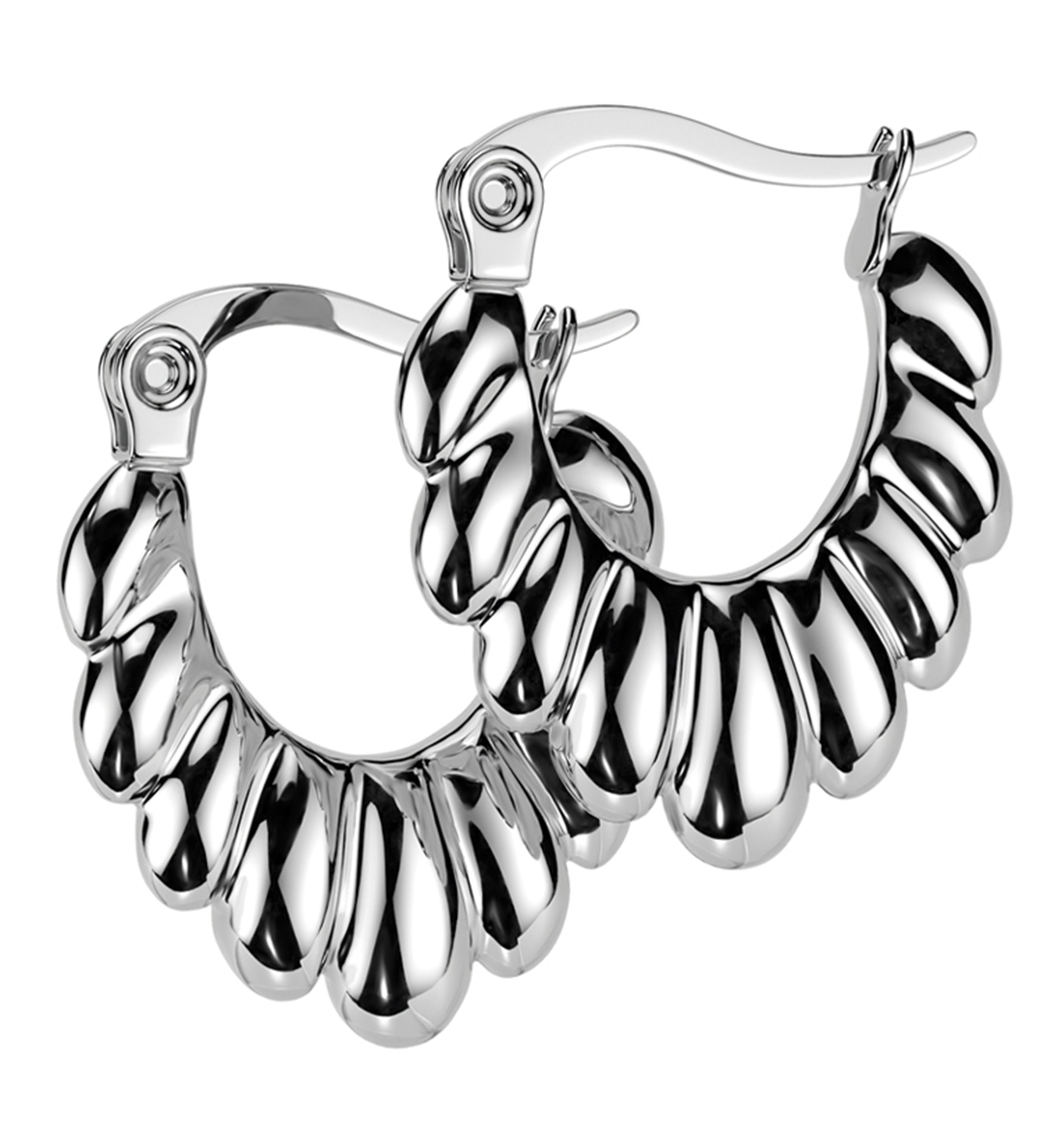 Scalloped Stainless Steel Hinged Hoop Earrings