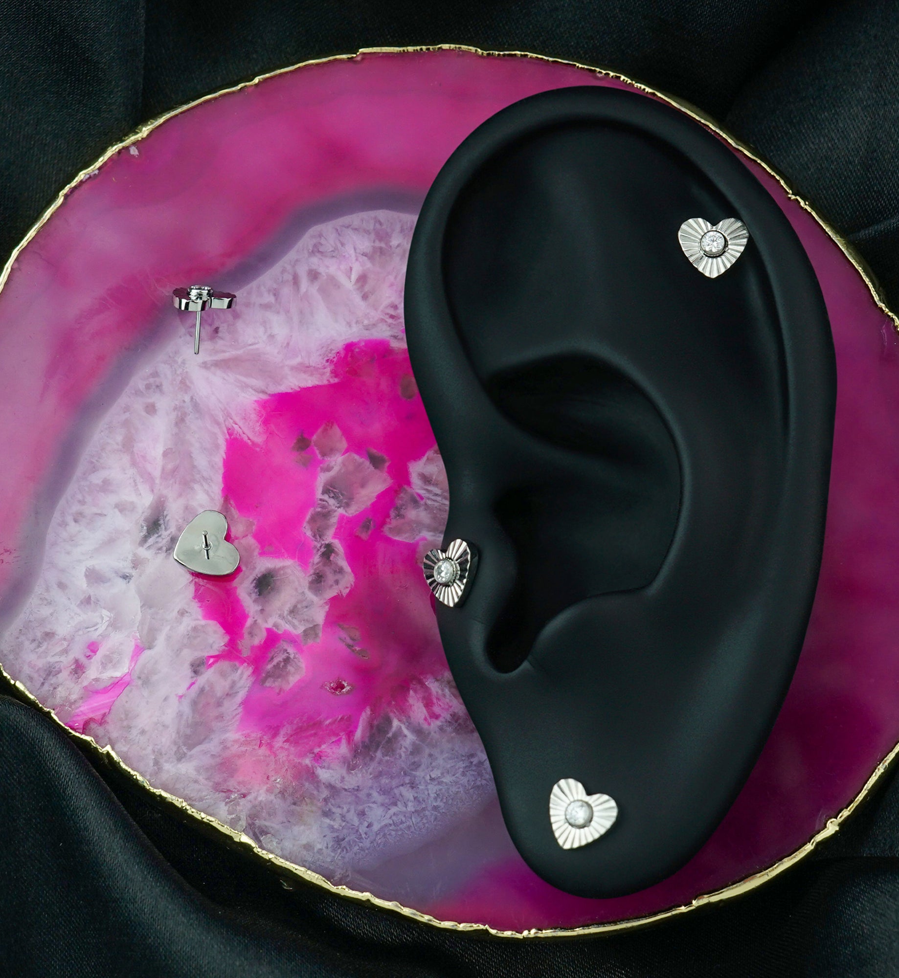 Score Heart Clear CZ Titanium Threadless Top