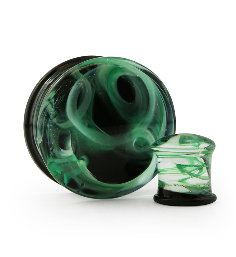 Seafoam Green Haze Swirl Glass Plugs