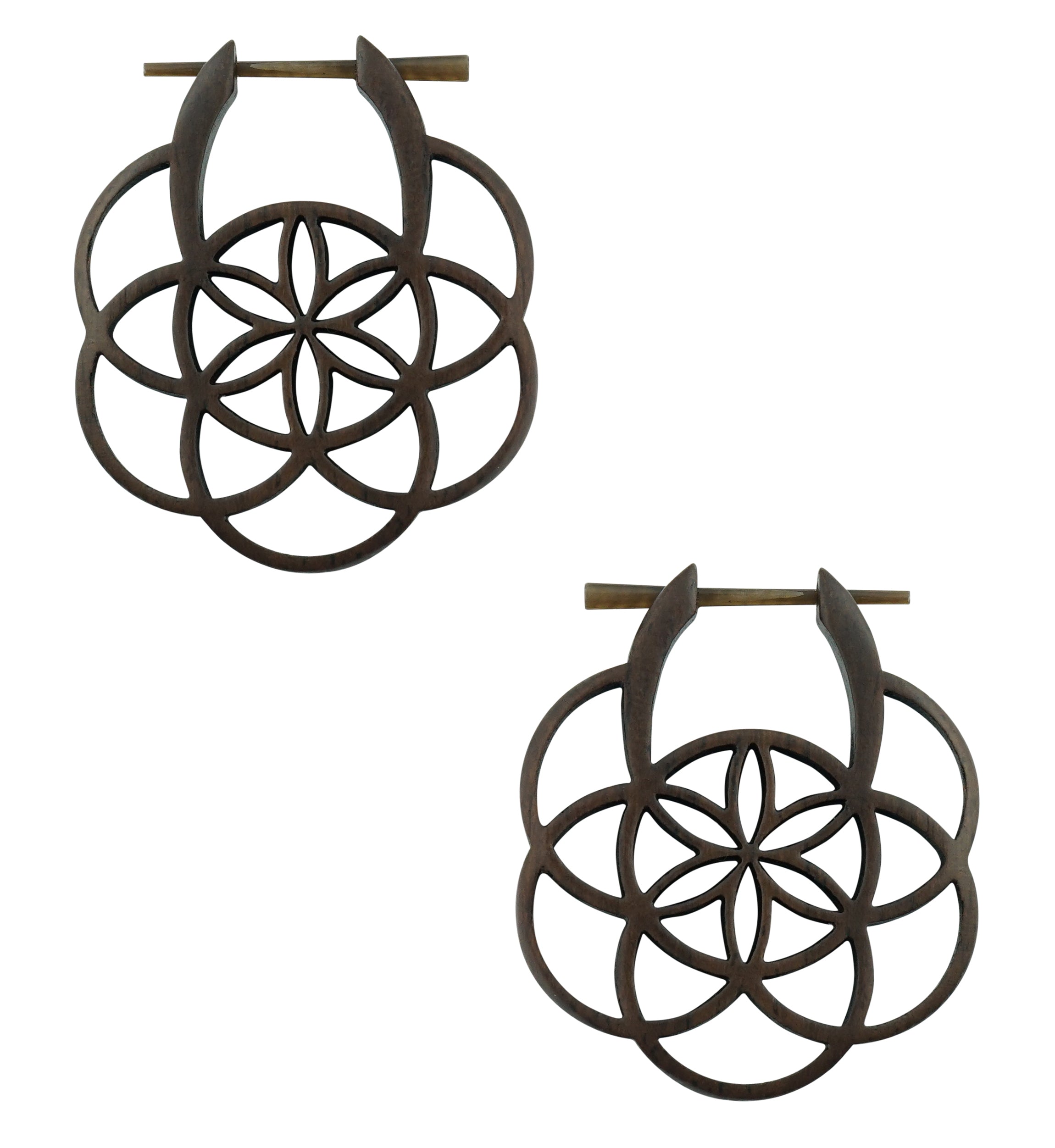 Seed Of Life Hoop Sono Wood Earrings