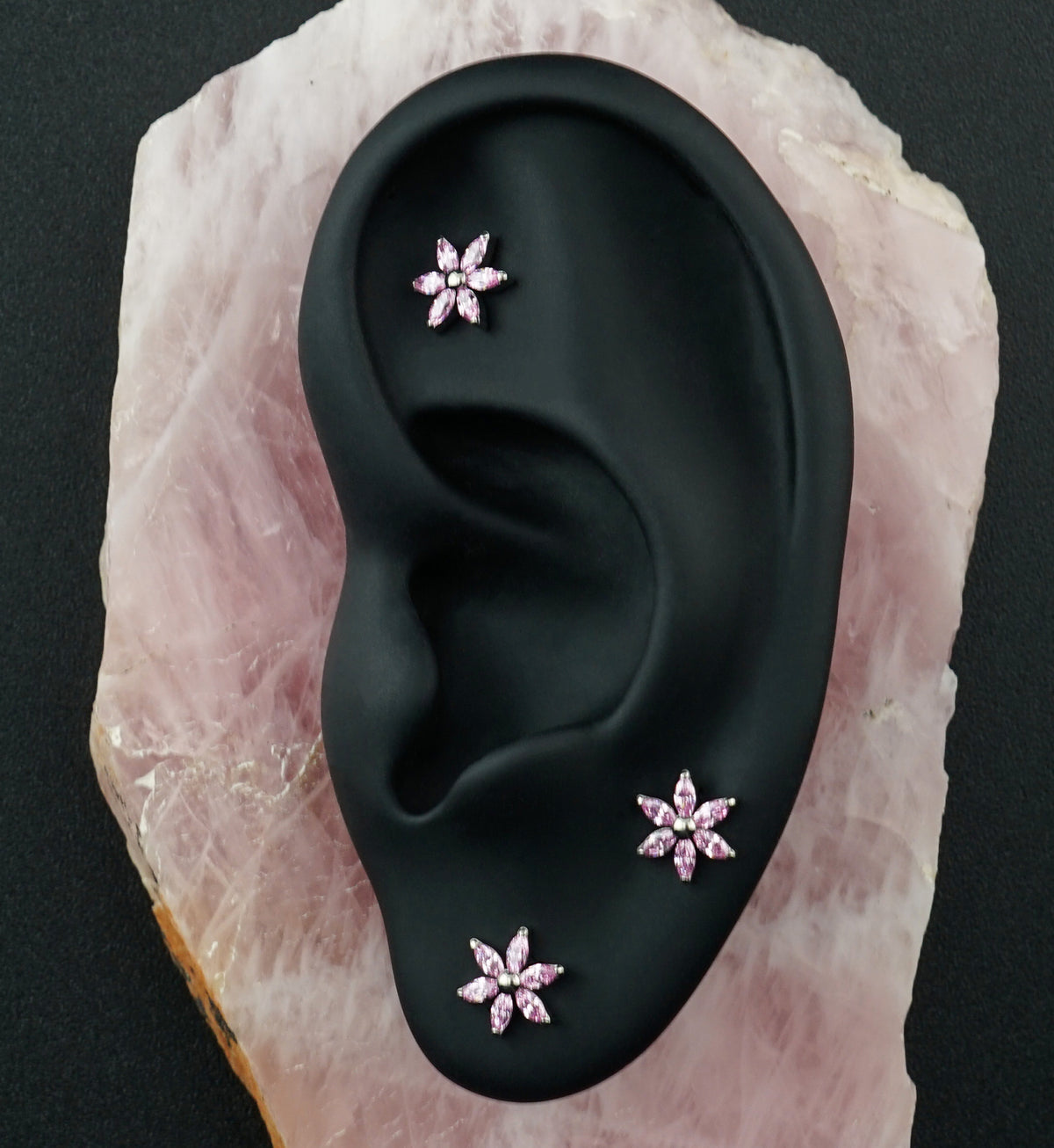 Senary Flower Pink CZ Titanium Internally Threaded Top