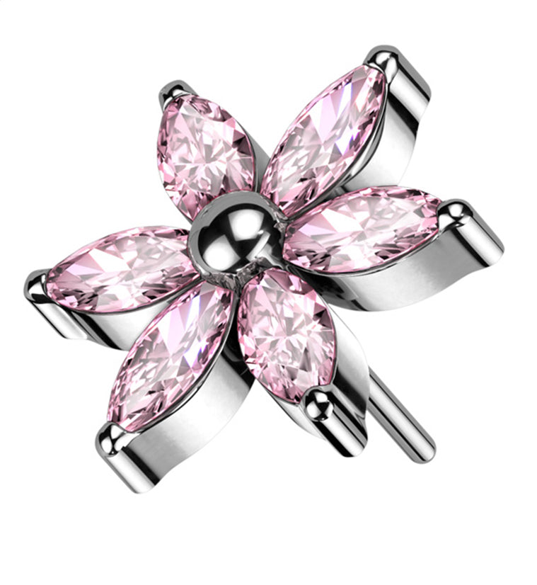 Senary Flower Pink CZ Titanium Threadless Top