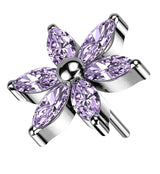 Senary Flower Purple CZ Titanium Threadless Top