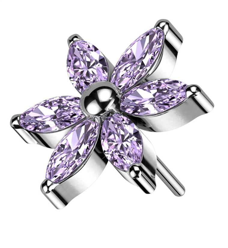 Senary Flower Purple CZ Titanium Threadless Top