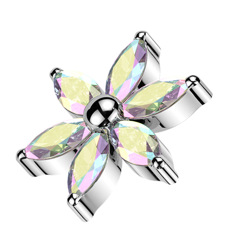 Senary Flower Rainbow Aurora CZ Titanium Internally Threaded Top