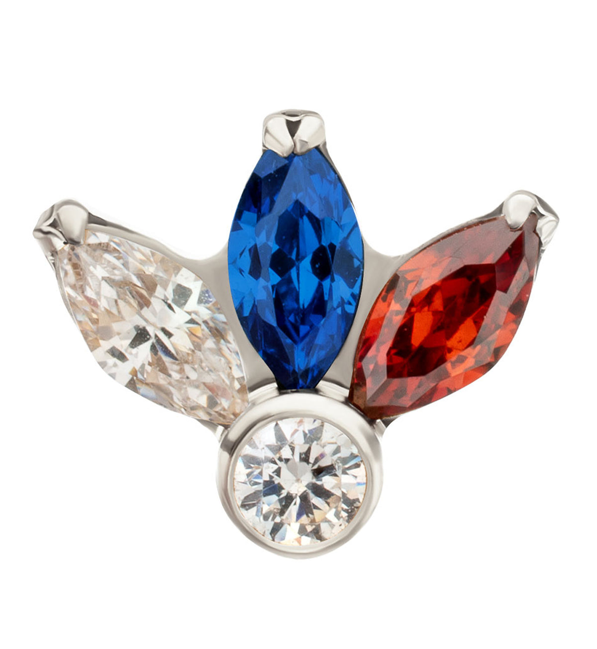 Sepal Blue and Garnet CZ Titanium Threadless Top