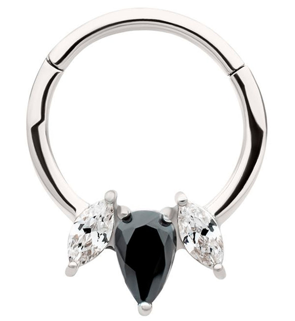 Sepal Clear And Black CZ Stainless Steel Hinged Segment Ring