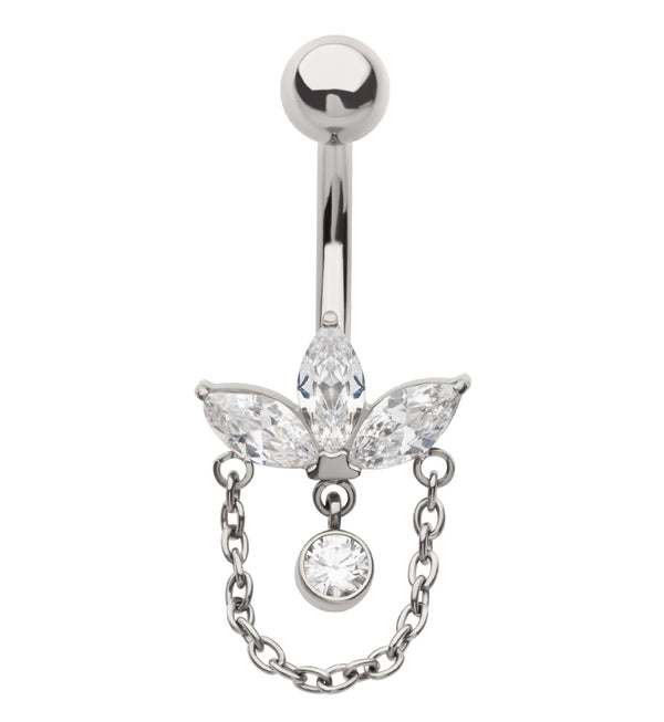 Sepal Clear CZ Dangle Internally Threaded Titanium Belly Button Ring