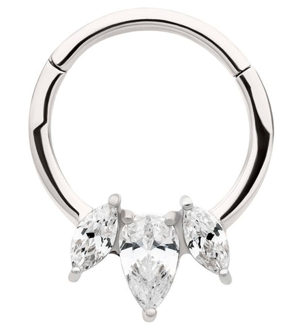 Sepal Clear CZ Stainless Steel Hinged Segment Ring