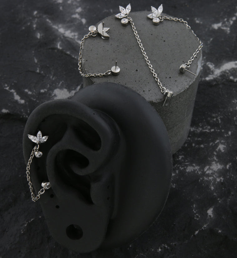 Sepal Clear CZ Titanium Threadless Connector Chain Tops