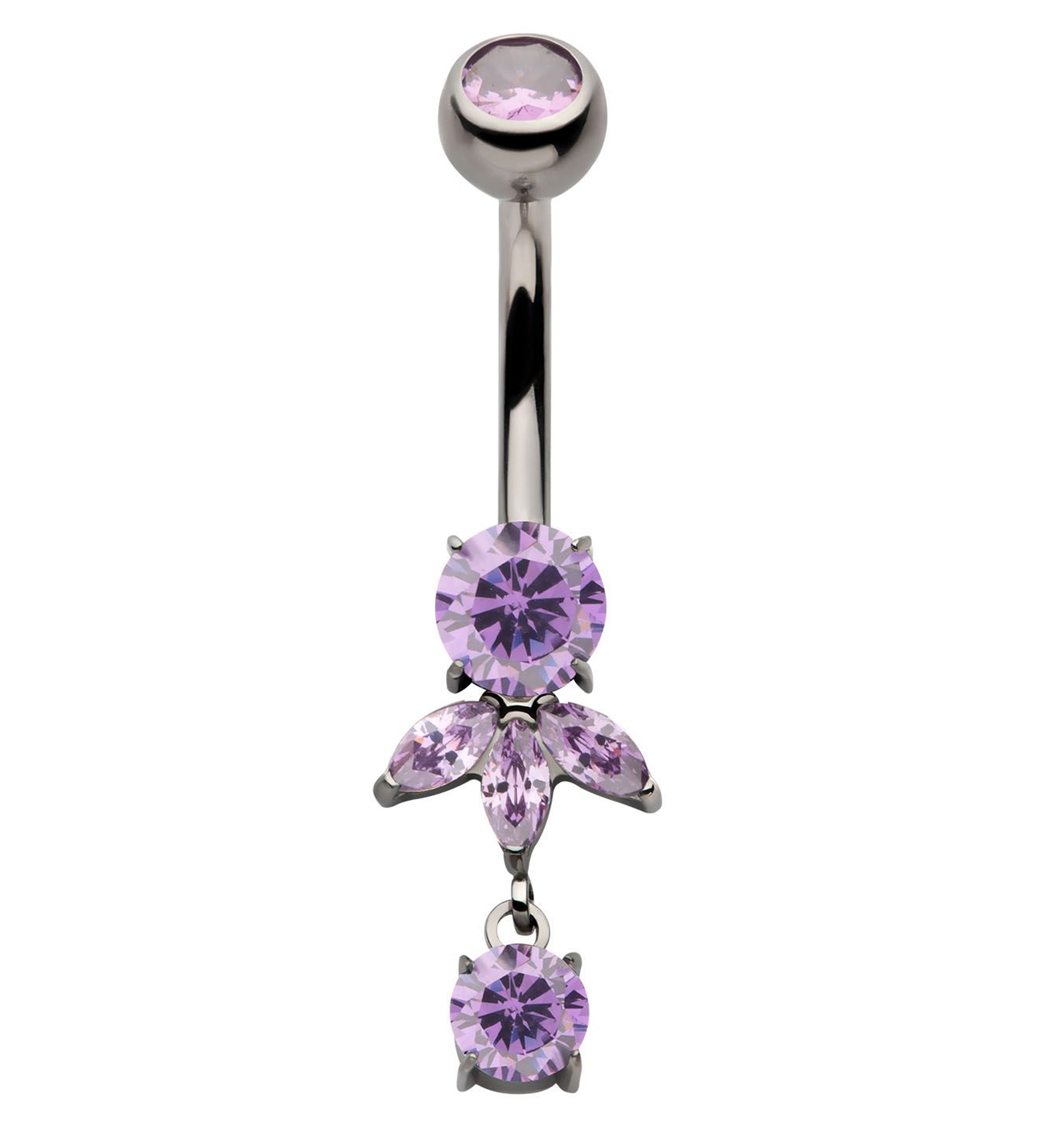 Sepal Dangle Amethyst Purple CZ Internally Threaded Titanium Belly Button Ring