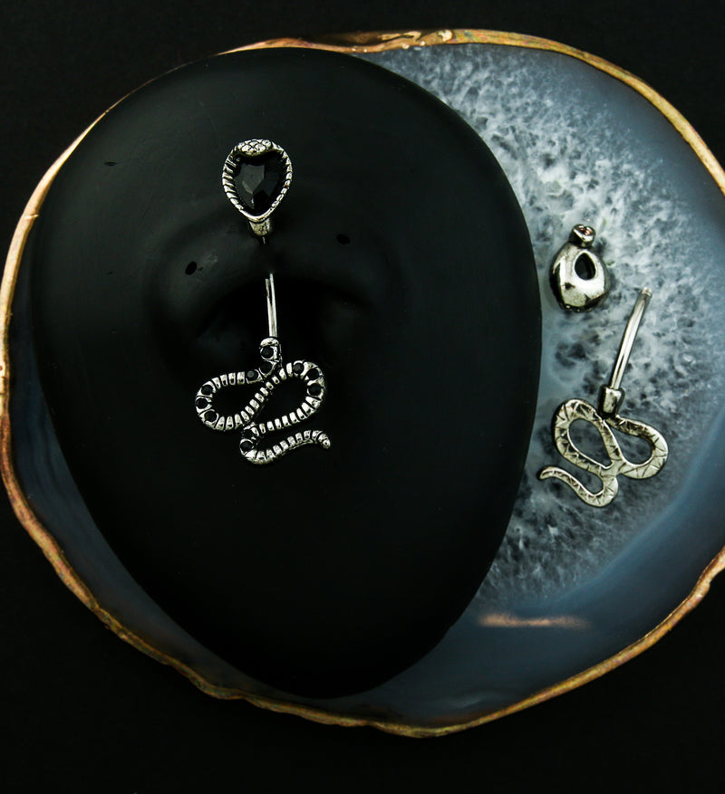 Serpent Teardrop Black CZ Stainless Steel Belly Button Ring