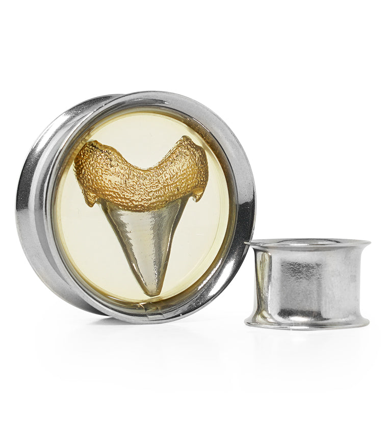 Bronzed Shark Tooth Stainless Steel Tunnel Plugs