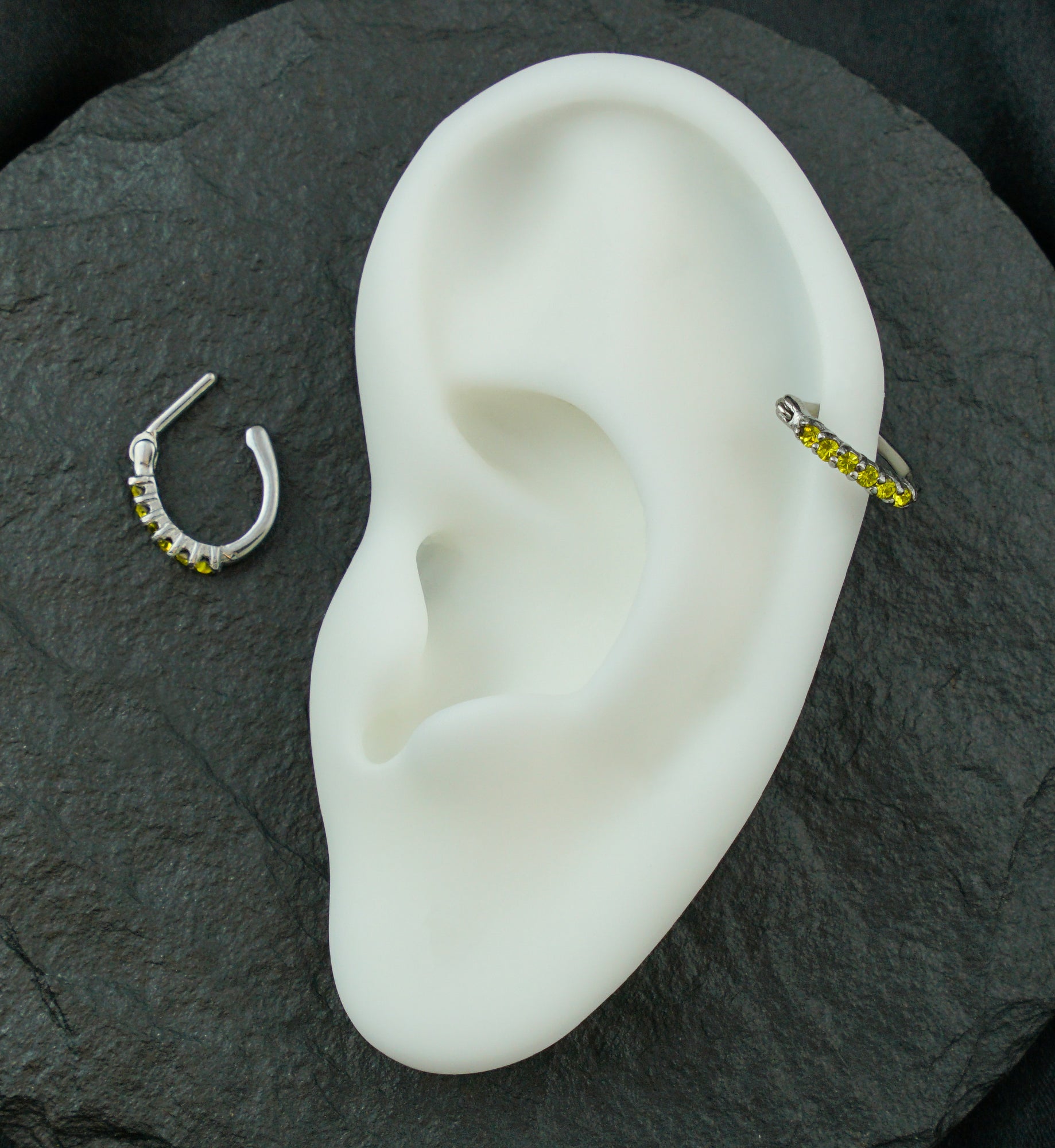 Side-Facing Citrine CZ Stainless Steel Hinged Segment D-Ring