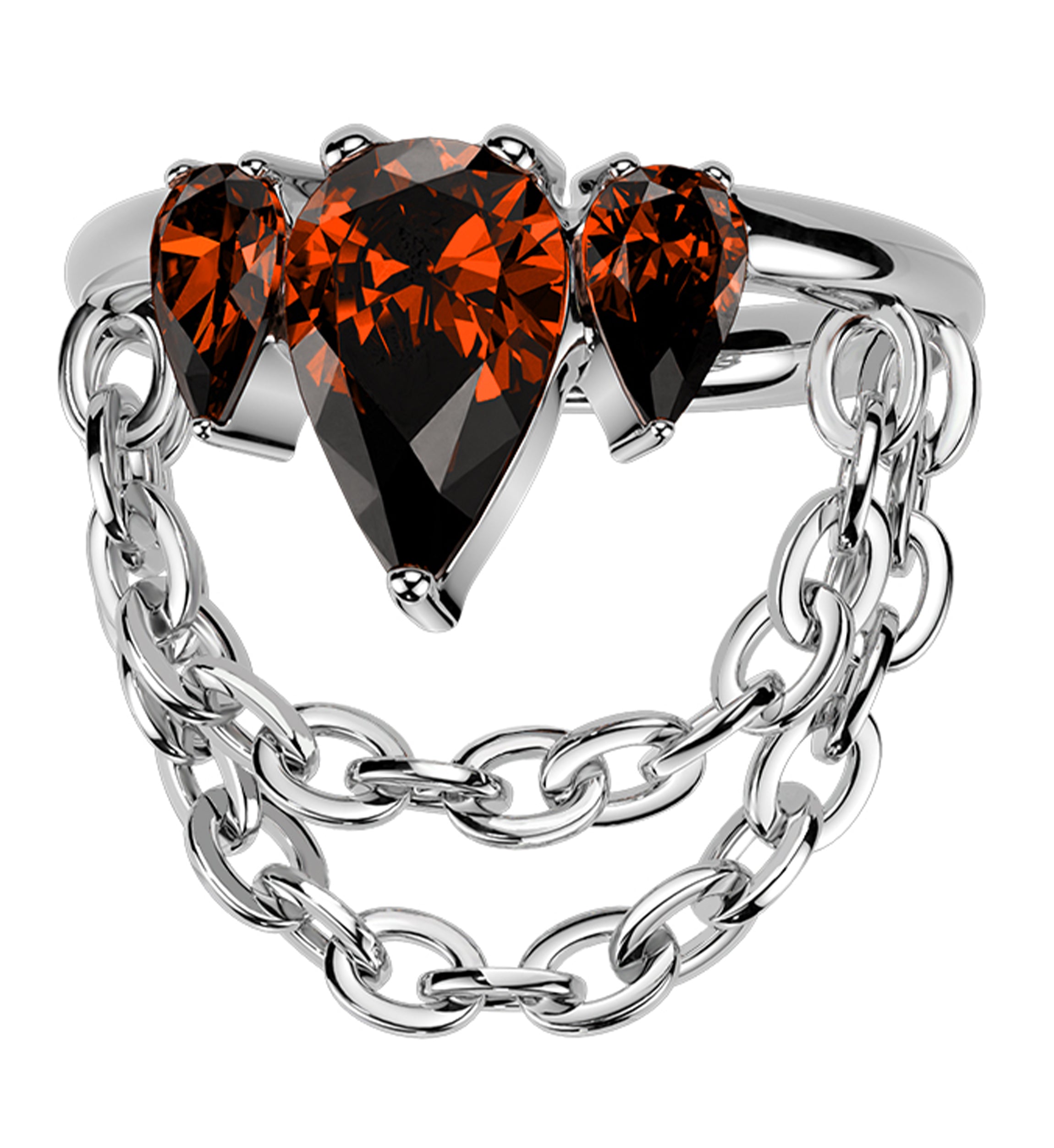 Side-Facing Triple Red CZ Dangle Chain Titanium Hinged Segment Ring