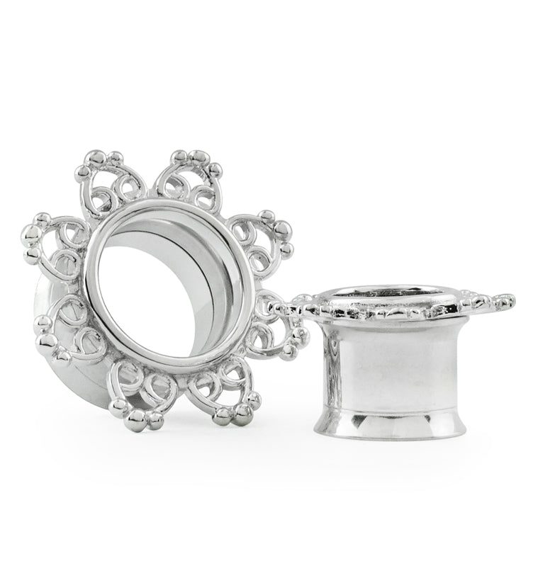 Silver Interlace Rim Stainless Steel Tunnel Plugs