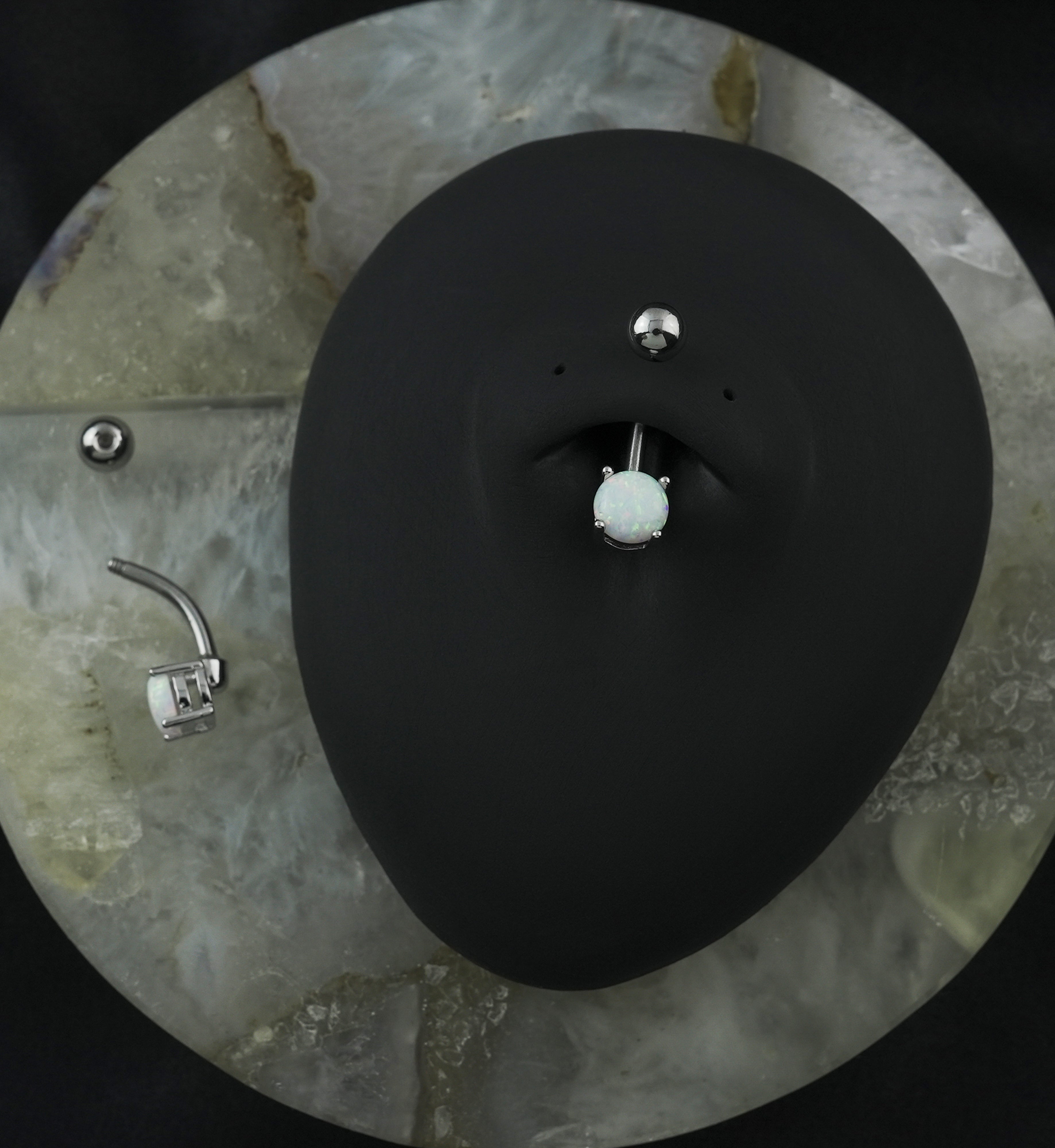 Simple White Opalite Stainless Steel Belly Button Ring