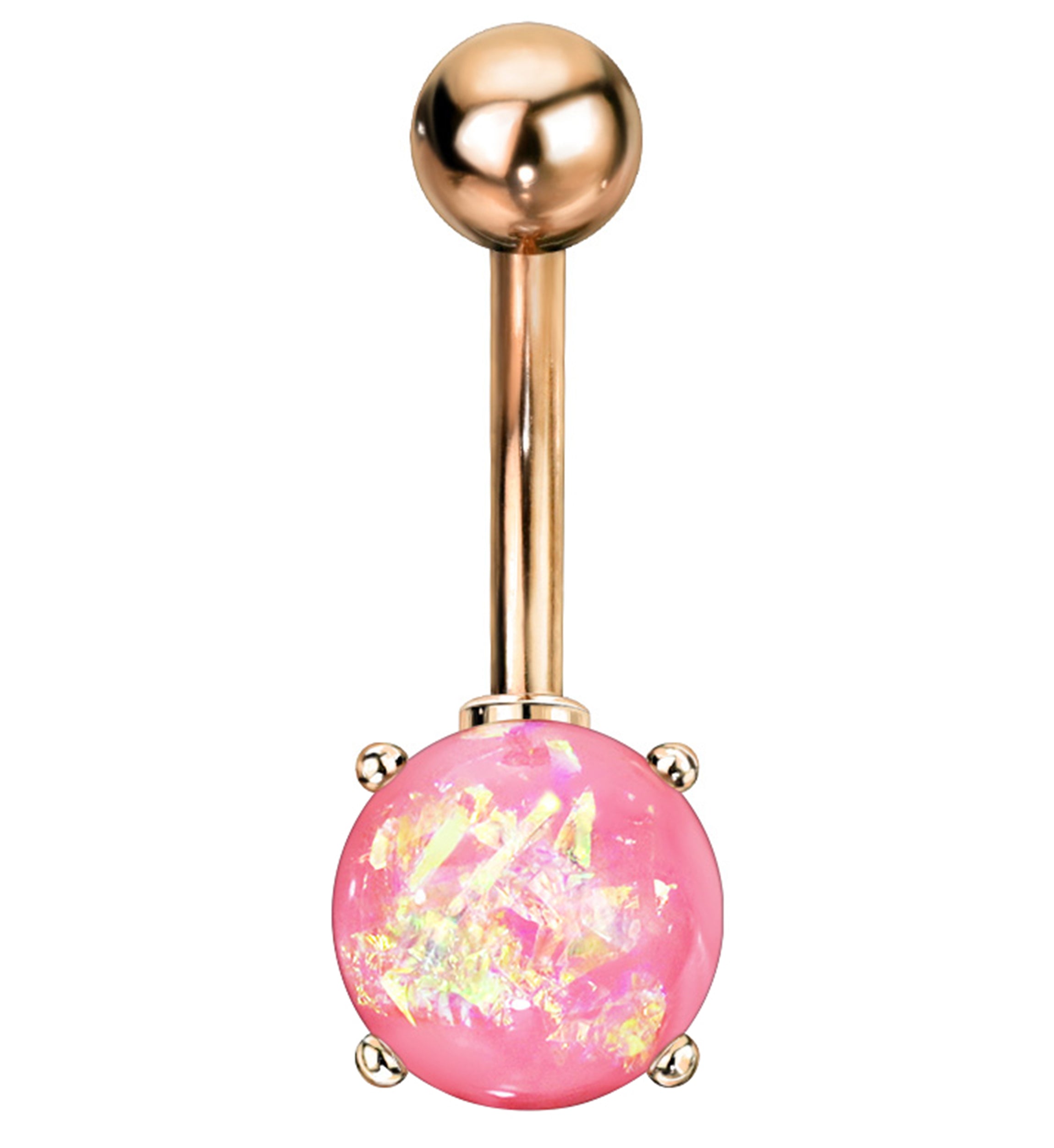 Simple Pink Opalite Rose Gold PVD Stainless Steel Belly Button Ring