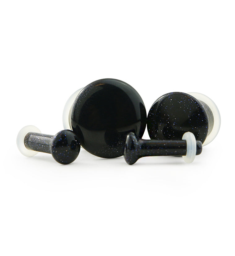 Blue Goldstone Glass Plugs - Single Flare