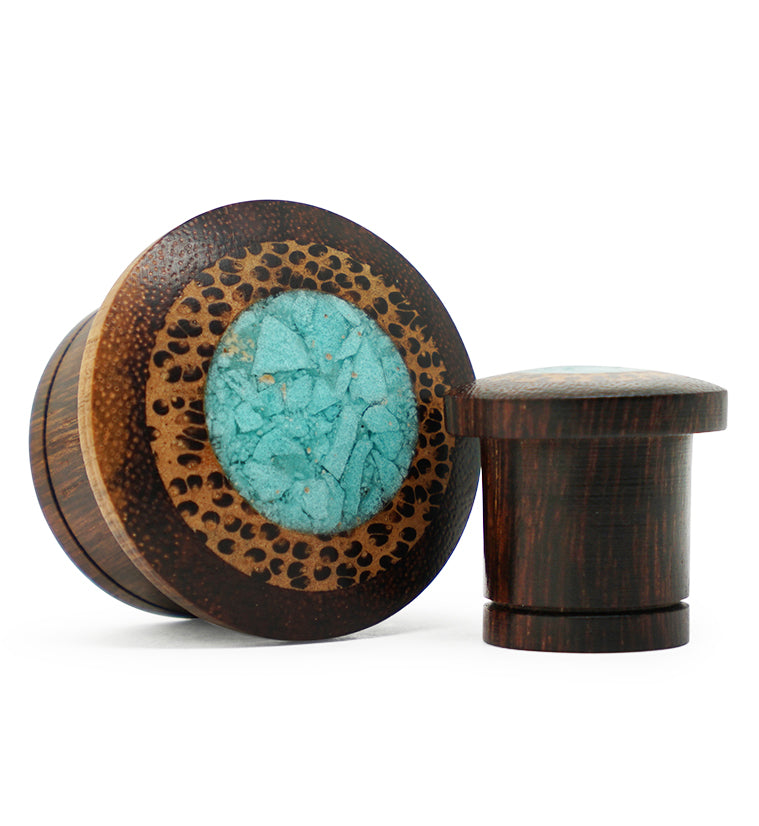 Single Flare Dark Tamarind Wood Plugs with Coconut & Turquoise Inlay