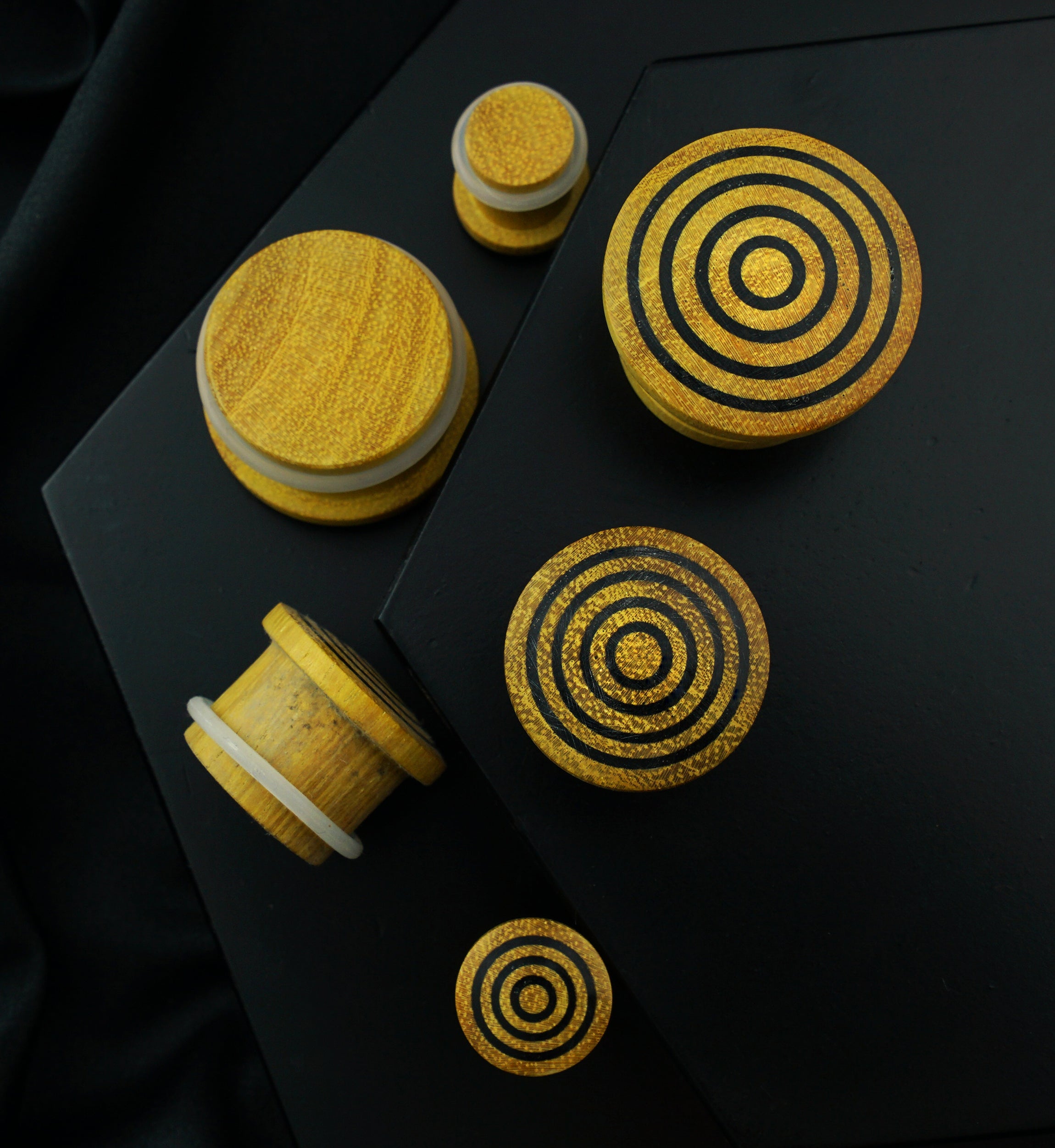 Single Flare Jackfruit Wood Plugs with Triple Target Inlay
