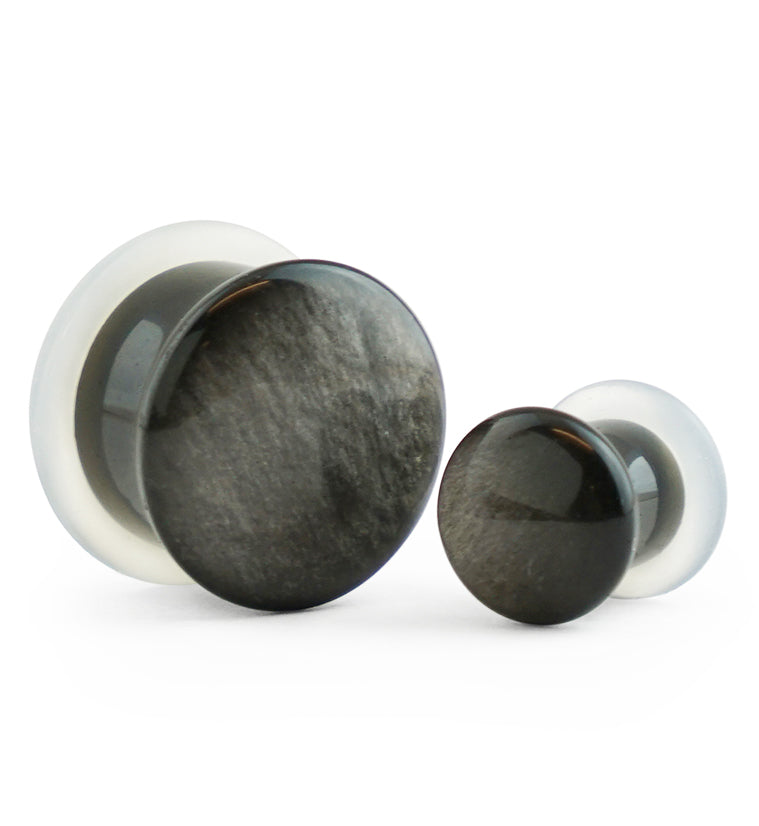 Silver Obsidian Stone Plugs - Single Flare