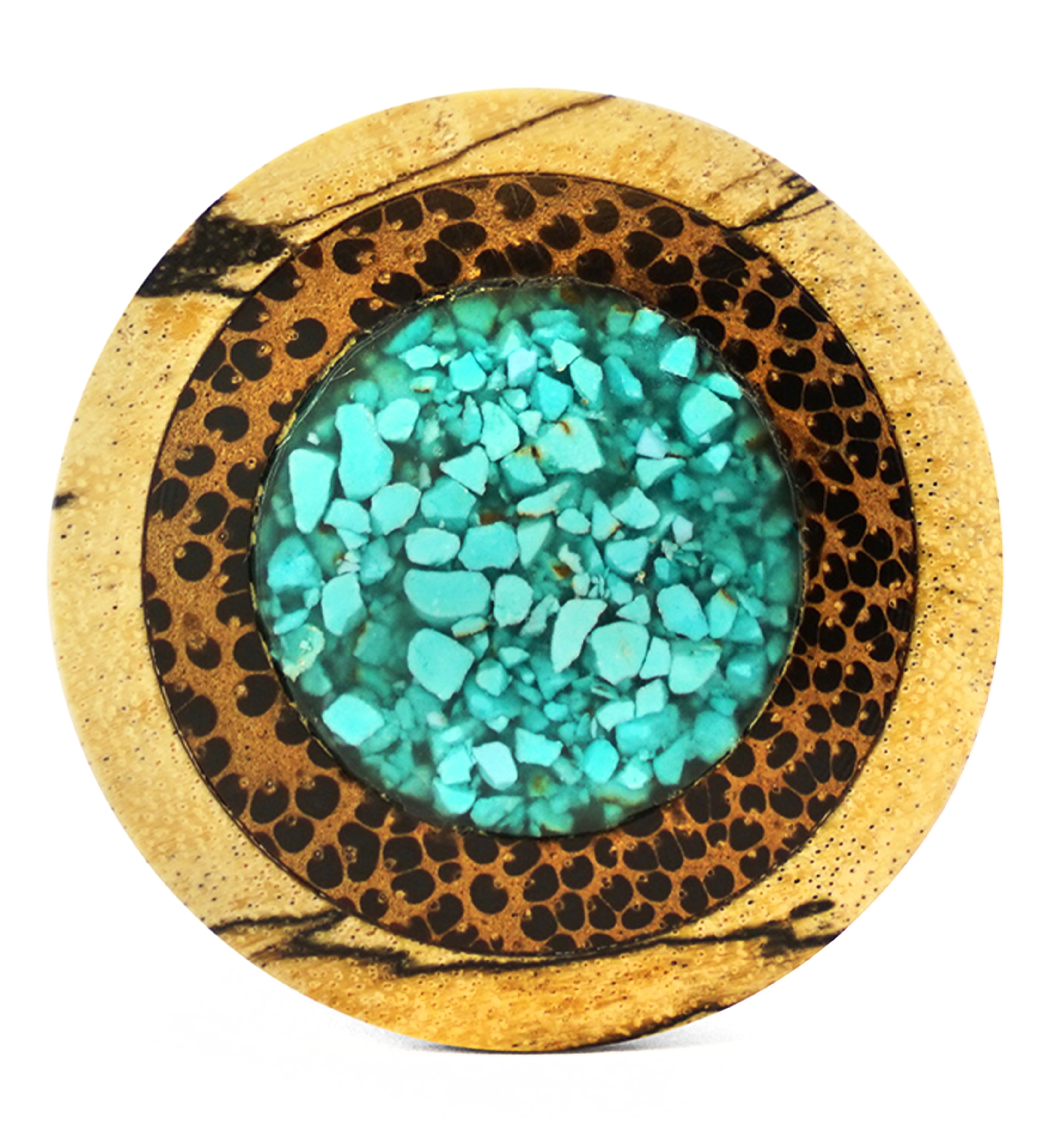 Single Flare Tamarind Wood Plugs with Coconut & Turquoise Inlay