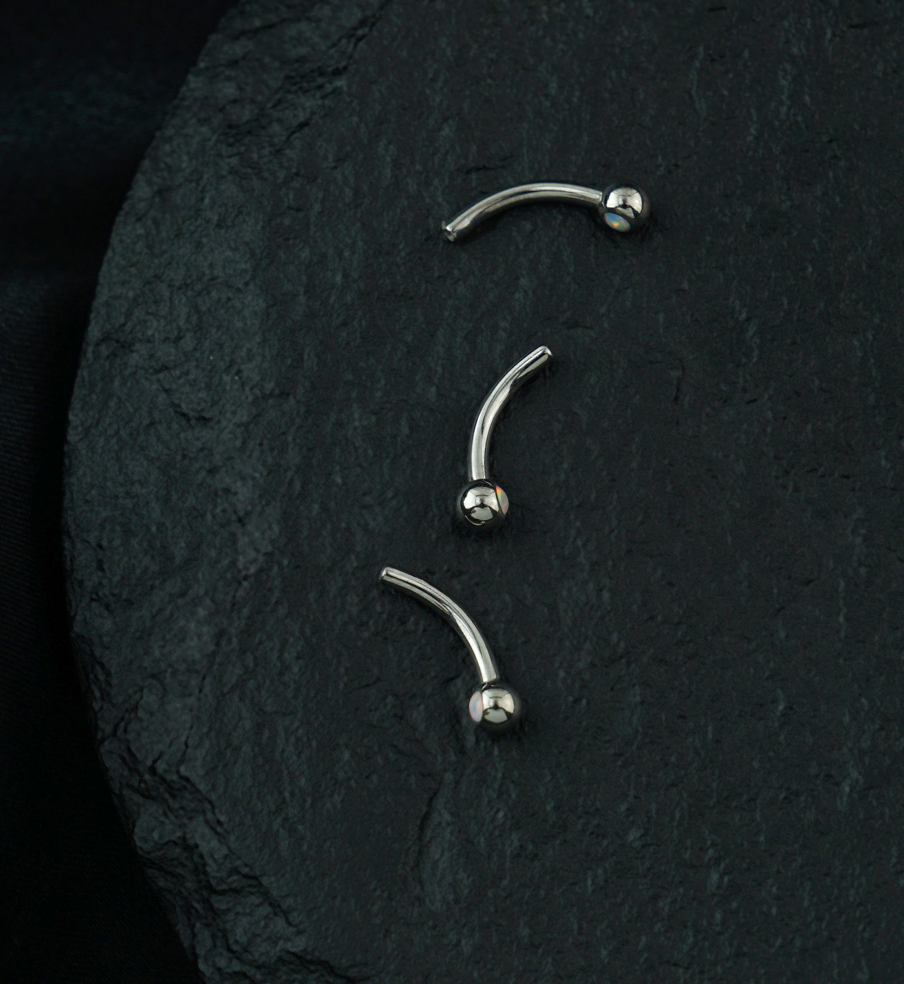 Single White Opalite Titanium Curved Internally Threaded Barbell