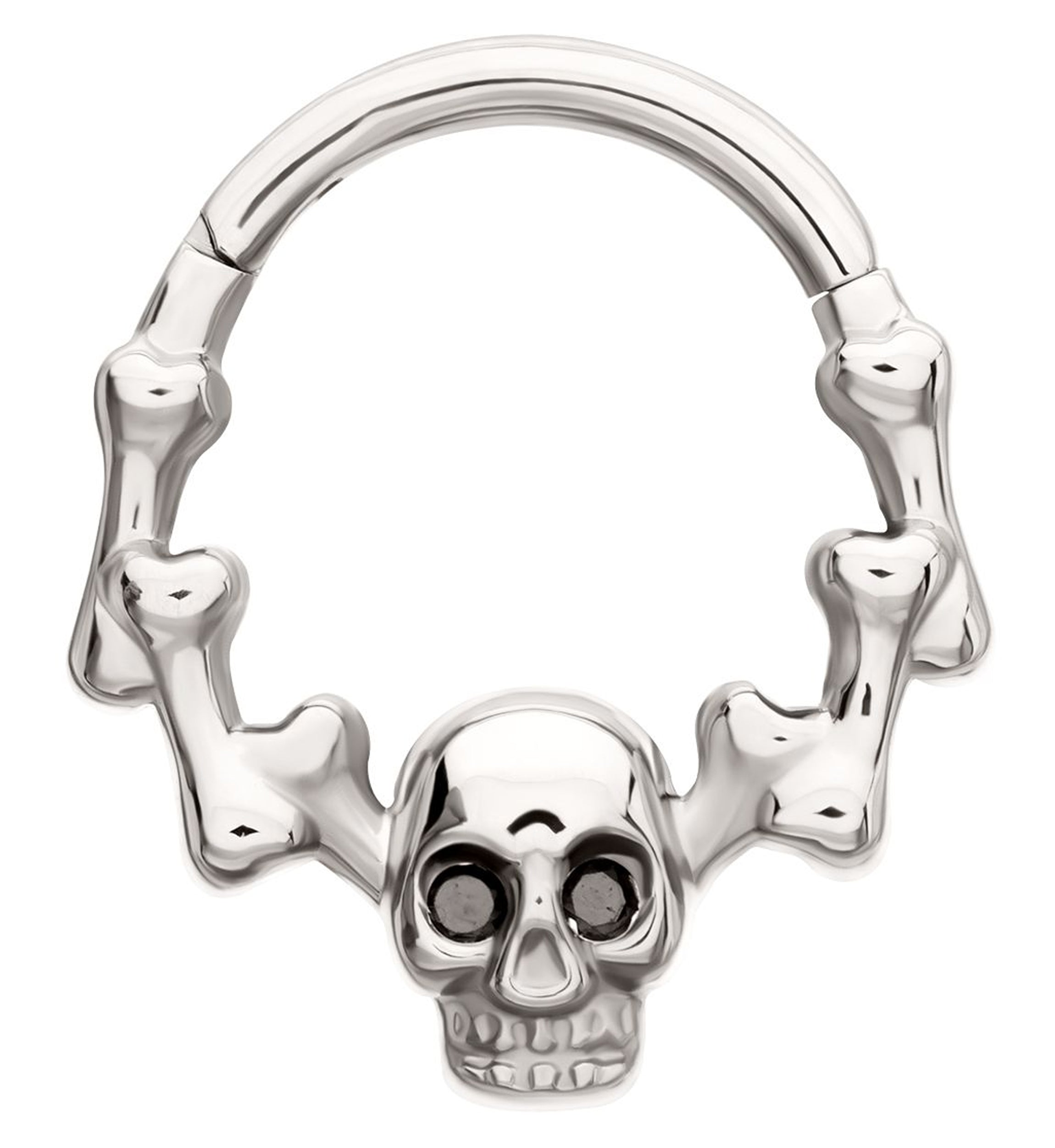 Skull And Bones Black CZ Titanium Hinged Segment Ring