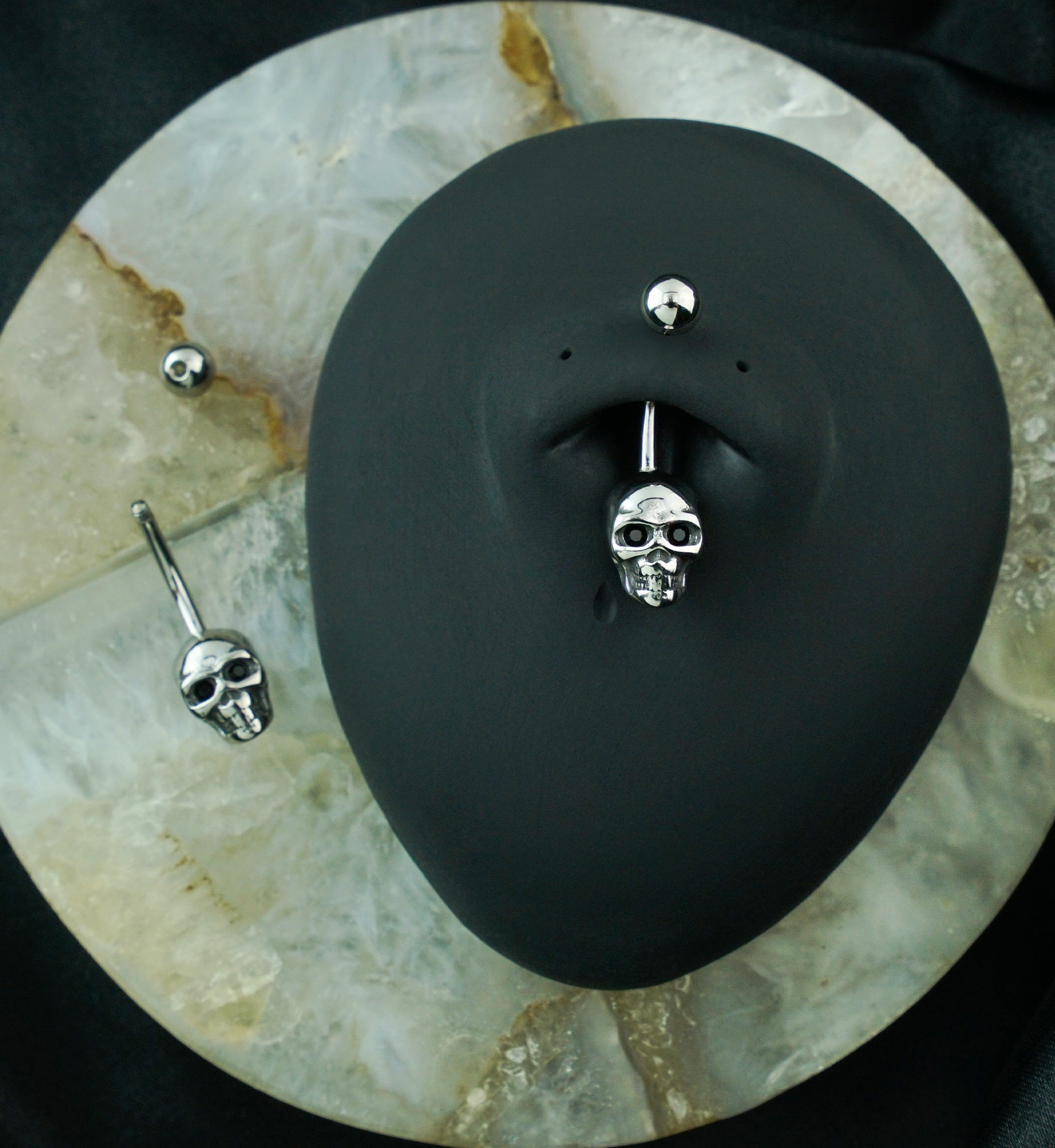 Skull Black CZ Stainless Steel Belly Button Ring
