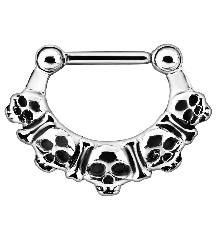 16G Silver Skulls Hinged Clicker Ring
