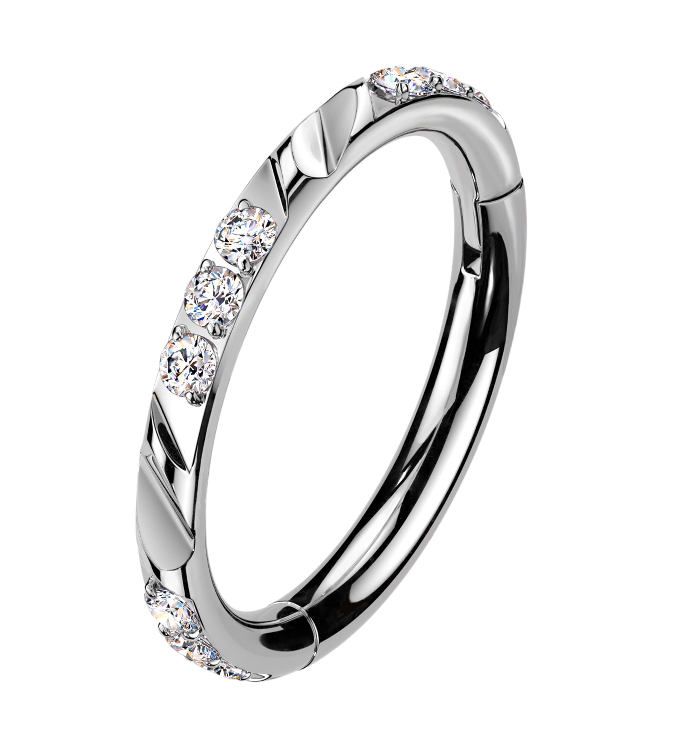 Slashed CZ Titanium Hinged Segment Ring