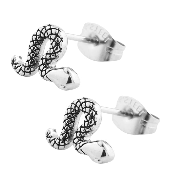 Etched Snake Stainless Steel Stud Earrings