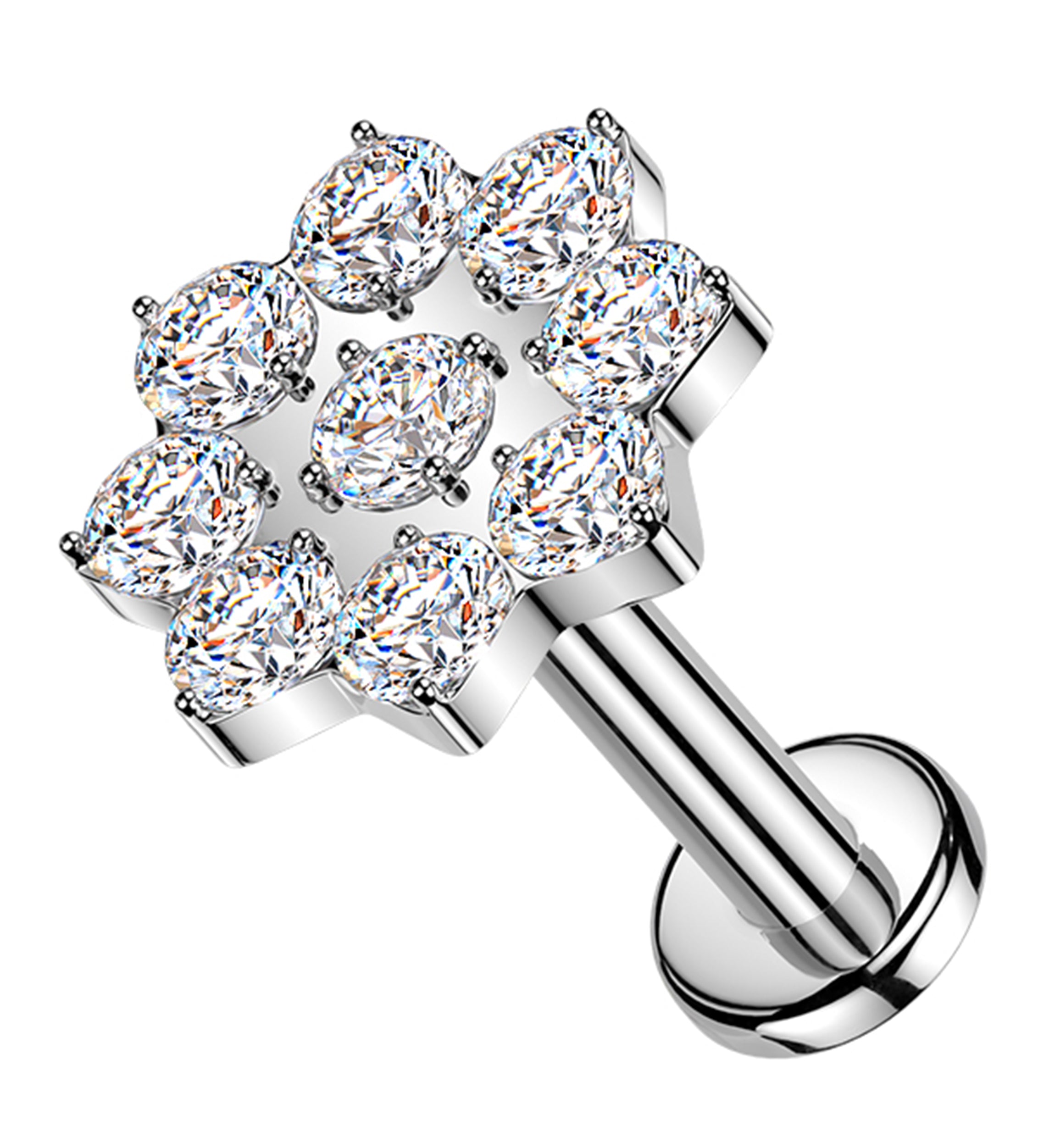 Snow Flower CZ Internally Threaded Stainless Steel Labret