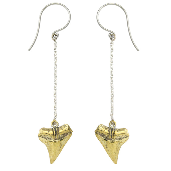 Solid Brass Shark Tooth Dangle Chain Earrings