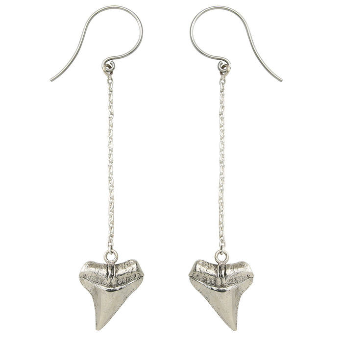 Shark Tooth White Brass Dangle Chain Titanium Earrings