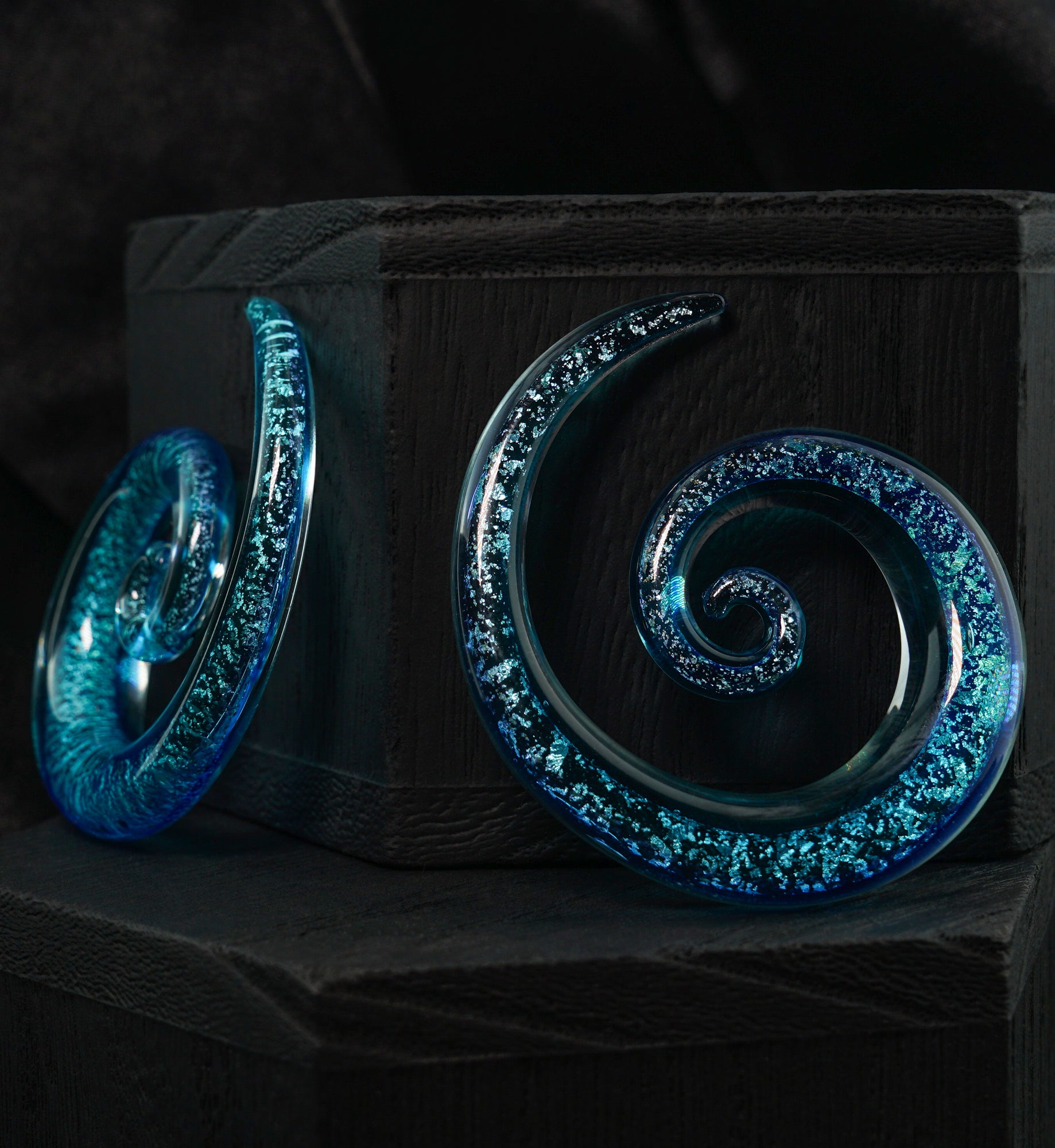 Solstice Blue Dichroic Glass Spirals