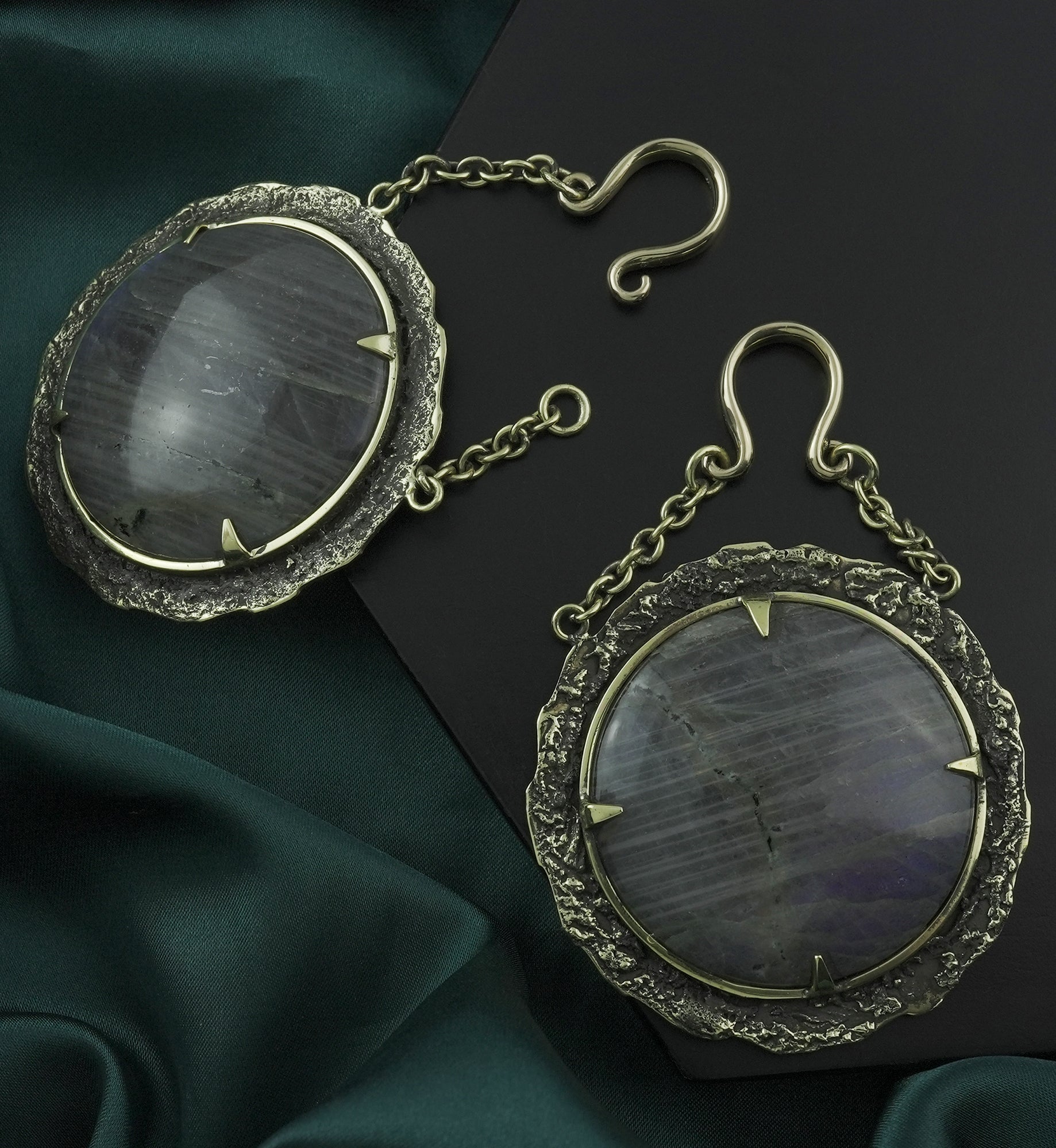 Sphere Labradorite Stone Hanging Brass Ear Weights