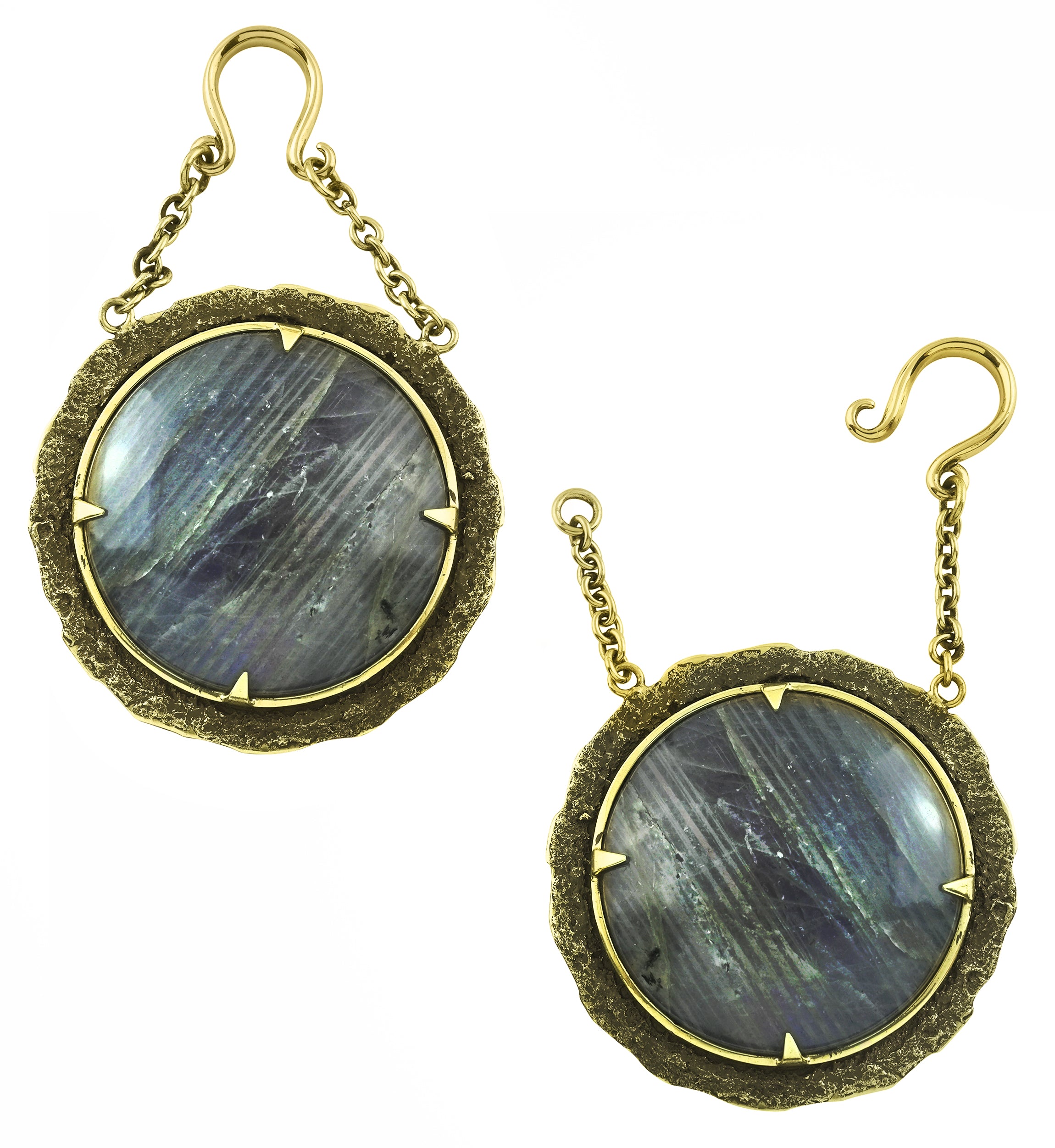 Sphere Labradorite Stone Hanging Brass Ear Weights