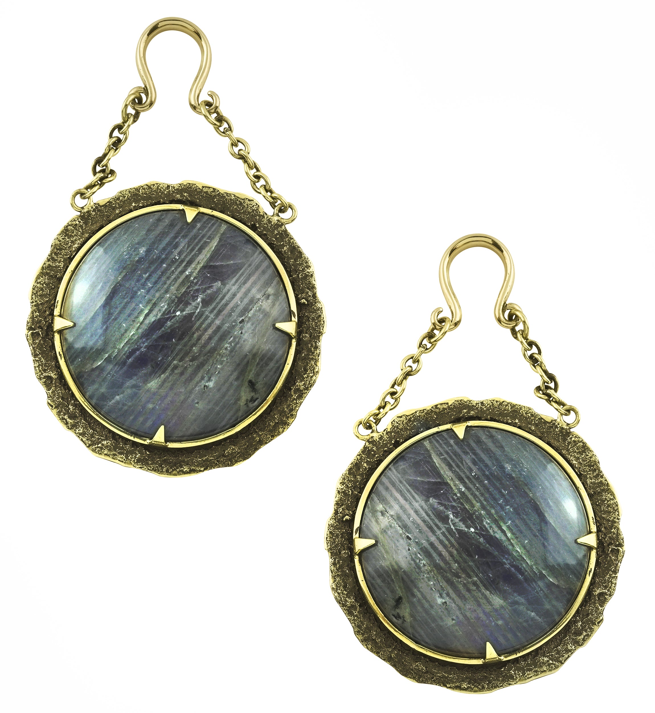 Sphere Labradorite Stone Hanging Brass Ear Weights