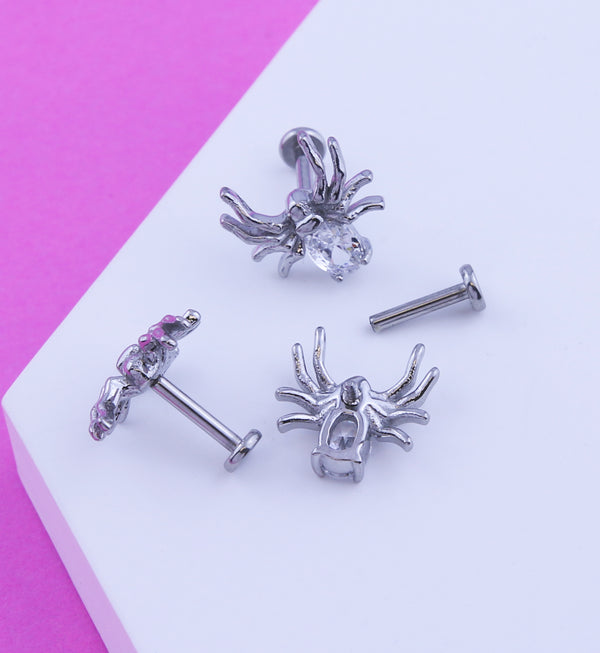 Spider Clear CZ Stainless Steel Internally Threaded Labret