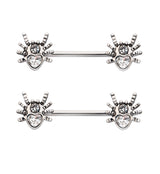 Spider Heart Clear CZ Stainless Steel Nipple Barbell