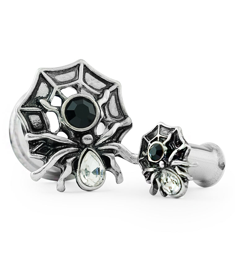 Spider On Web CZ Stainless Steel Double Flare Tunnels