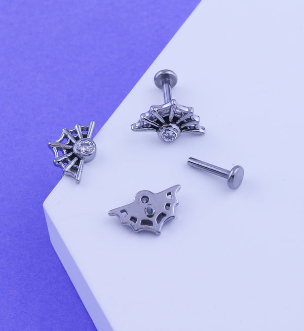 Spider Web Clear CZ Stainless Steel Internally Threaded Labret