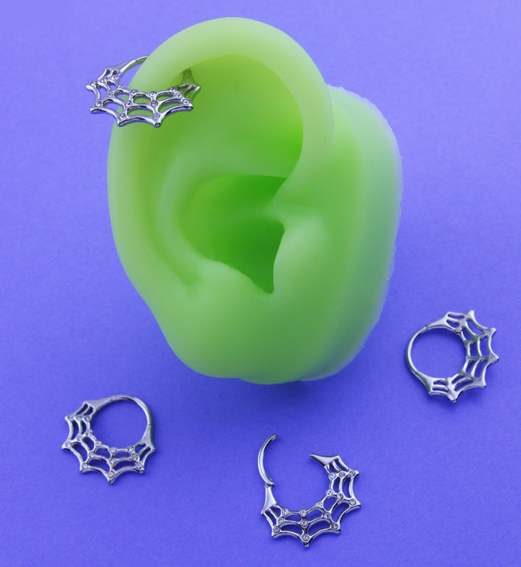 Spiderweb Clear CZ Stainless Steel Hinged Segment Ring