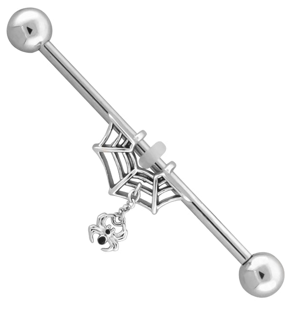 Spiderweb With Spider Dangle Stainless Steel Industrial Barbell