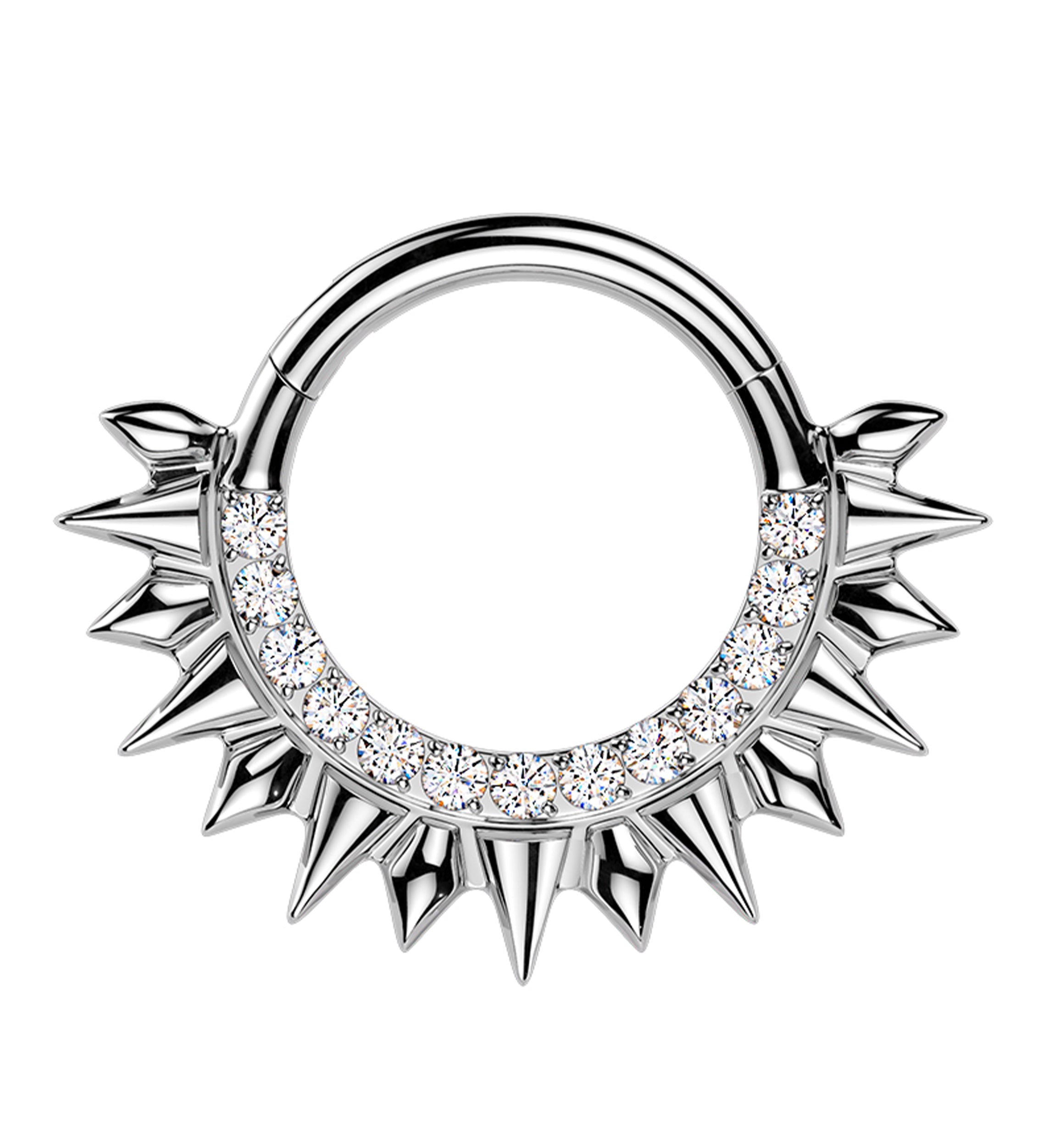Spikes Clear CZ Stainless Steel Hinged Segment Ring